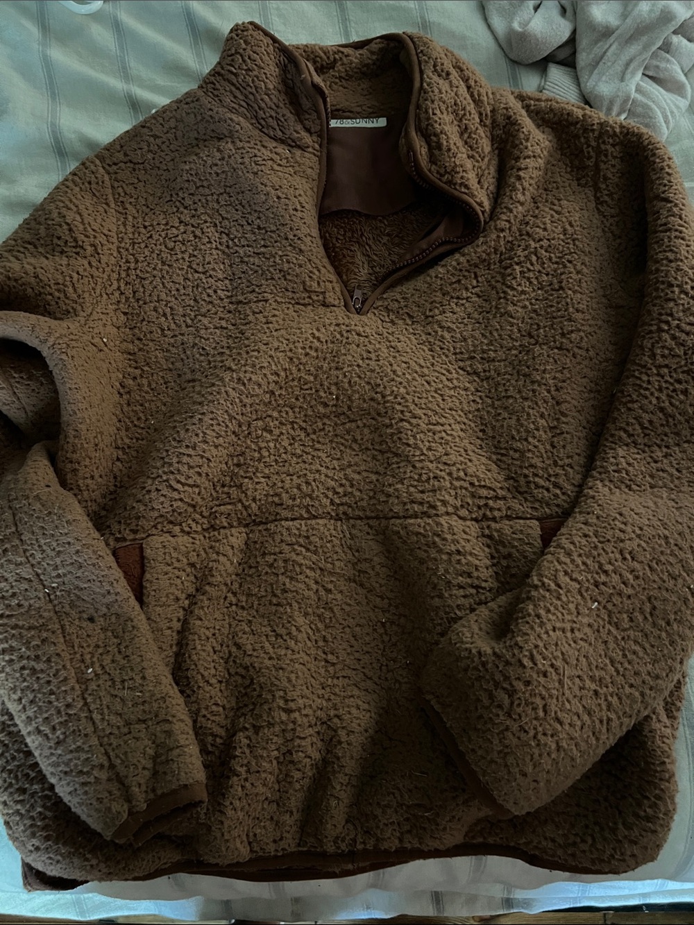 5/$10 item Women's Brown Teddy Fleece Pullover Jacket - Cozy Quarter Zip